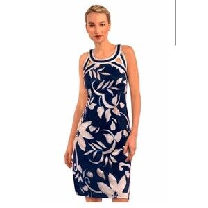 New Gretchen Scott Isosceles dress blue white Floral sleeveless Jersey Sheath XS